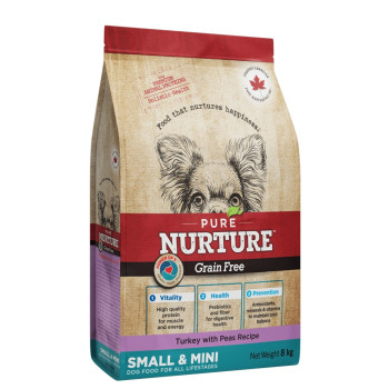 Сухой корм Pure Nurture GrainFree Power of 3 Turkey with Peas Small & Mini Adult для собак малых и мелких пород на всех этапах жизни, рецепт с индейкой и горохом, 8 кг