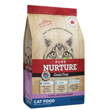 Сухой корм Pure Nurture Grain Free Power of 3 Turkey with Peas All Lifestages Cats для кошек на всех этапах жизни, рецепт с индейкой и горохом, 8 кг