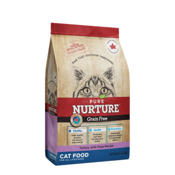 Сухой корм Pure Nurture Grain Free Power of 3 Turkey with Peas All Lifestages Cats для кошек на всех этапах жизни, рецепт с индейкой и горохом, 1,5 кг