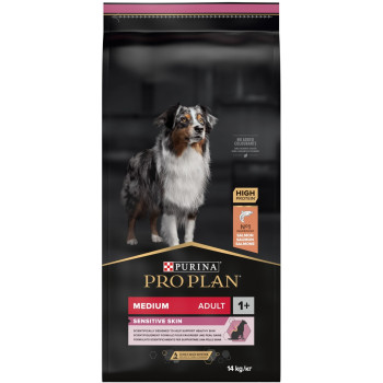 Сухой корм Purina PRO PLAN Medium Adult 1+ Sensitive Skin для собак средних пород, склонных к аллергии, с лососем 14 кг