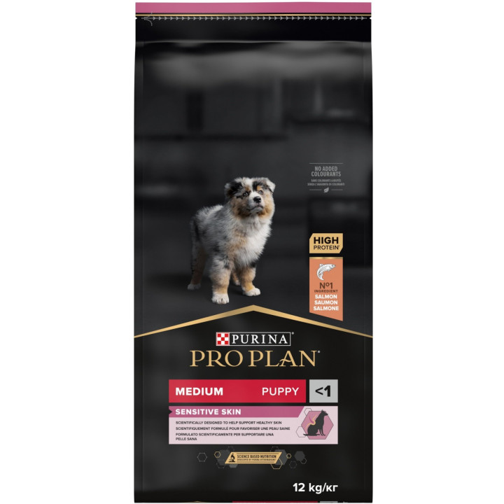 Сухой корм PRO PLAN Puppy Medium Sensitive Skin для щенков средних пород, склонных к аллергии, с лососем 12 кг