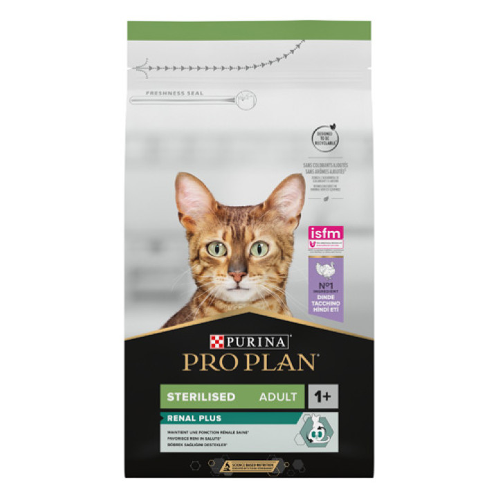 Сухой корм PRO PLAN Sterilised Adult 1+ Renal Plus для взрослых котов после стерилизации с индейкой 1.5 кг