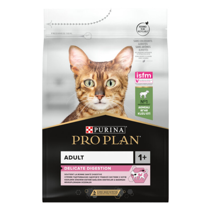Сухой корм PRO PLAN Adult 1+ Delicate Digestion для взрослых кошек с чувствительным пищеварением и привередливых к пище с ягненком 10 кг