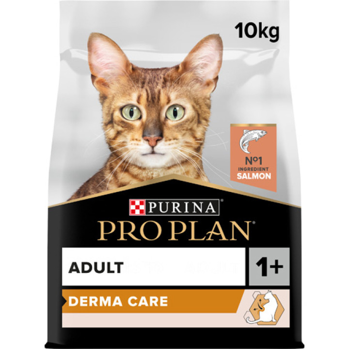 Сухий корм PRO PLAN Adult 1+ Derma Care для дорослих котів для підтримки здоров'я шкіри та краси шерсті з лососем 10 кг