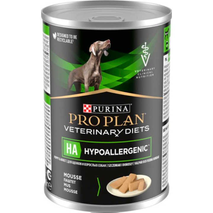 Влажный диетический корм PRO PLAN VETERINARY DIETS HA HYPOALLERGENIC для собак для снижения признаков ингредиентной непереносимости 400 г