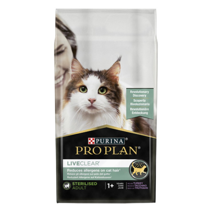 Сухой корм PRO PLAN LiveClear Sterilised Adult 1+ для взрослых кошек для уменьшения аллергенов на шерсти и после стерилизации с индейкой 1.4 кг