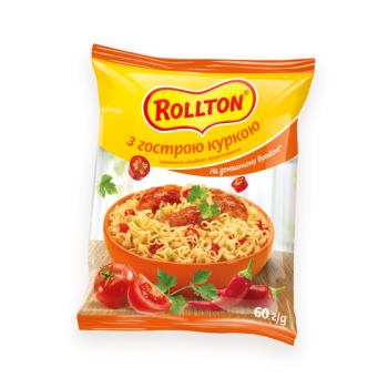 Вермишель быстрого приготовления Rollton с острой курицей на домашнем бульоне 60 г (4820179250077)