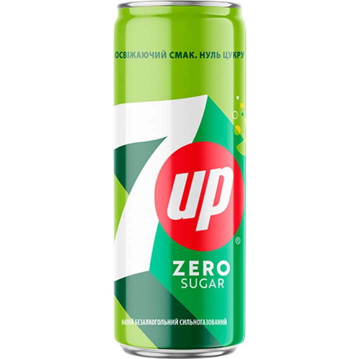 Напиток безалкогольный 7Up газированный низкокалорийный, ж/б, 0,3 л (4823063126946)