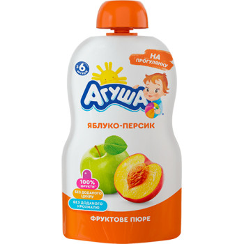 Яблочно-персиковое пюре для детского питания Агуша, 90 г (4823063115964)