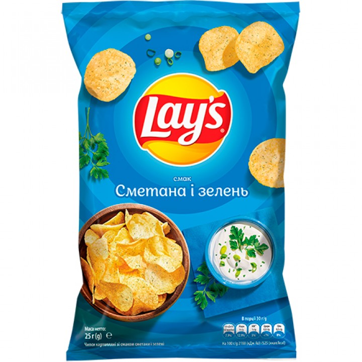 Чіпси картопляні Lay's зі смаком сметани та зелені 25 г (4823063116664)
