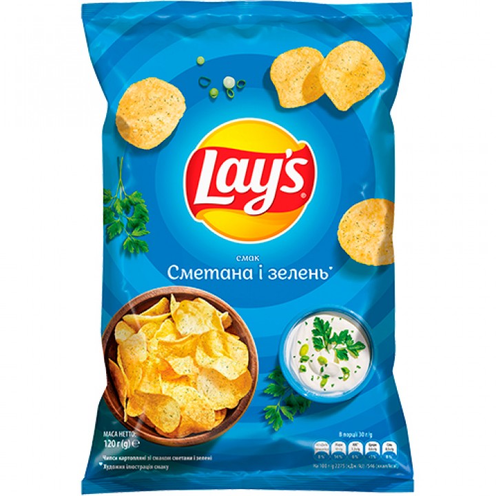 Чипсы картофельные Lay's со вкусом сметаны и зелени 120 г (4823063125253)
