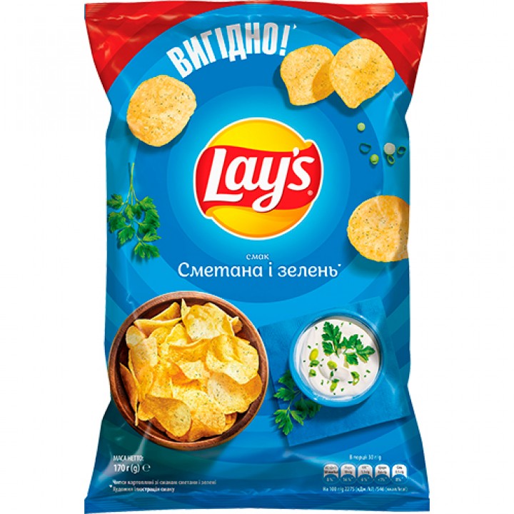 Чипсы картофельные Lay's со вкусом сметаны и зелени 170 г (4823063125277)