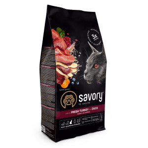 Savory Adult Cat Steril Fresh Turkey and Duck - сухий корм Сейворі для стерилізованих котів з індичкою та качкою 2 кг