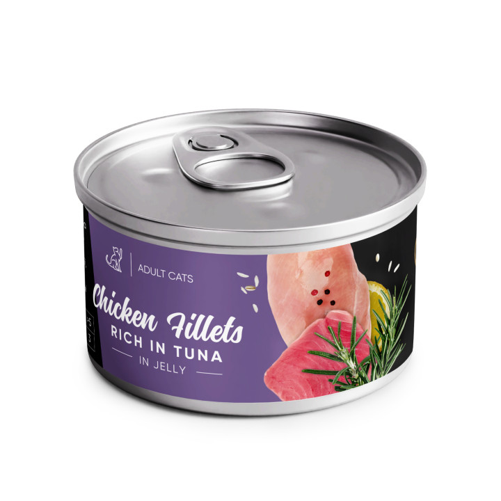 Влажный корм Savory Chicken Fillets rich in Tuna in Jelly for Adult Cats куриное филе с тунцом в желе для взрослых котов, 70 г