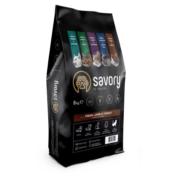 Savory Adult Cat Sensitive Digestion - корм Сейвори для котов с чувствительным пищеварением со свежим ягненком и индейкой 8 кг (30099)