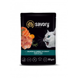 Savory Cat Pouch Kitten Salmon and Carrot in Gravy - консерви Сейворі для кошенят у соусі з лососем та морквою 85 г (20079)