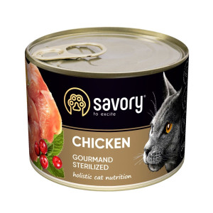 Savory Cat Can Adult Sterilised - консервы Сейвори для стерилизованных котов с курицей 200 г (30754)
