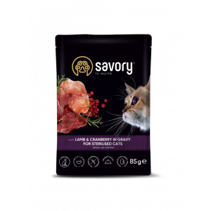Savory Cat Pouch Sterilised Lamb and Cranberry in Gravy - консервы Сейвори для стерилизованных котов в соусе с ягненком и клюквой 85 г (20093)
