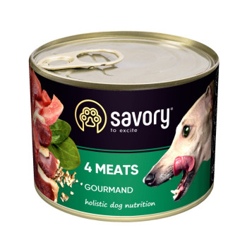 Savory Dog Gourmand - консервы Сейвори для собак всех пород с четырьмя видами мяса 200 г (30389)
