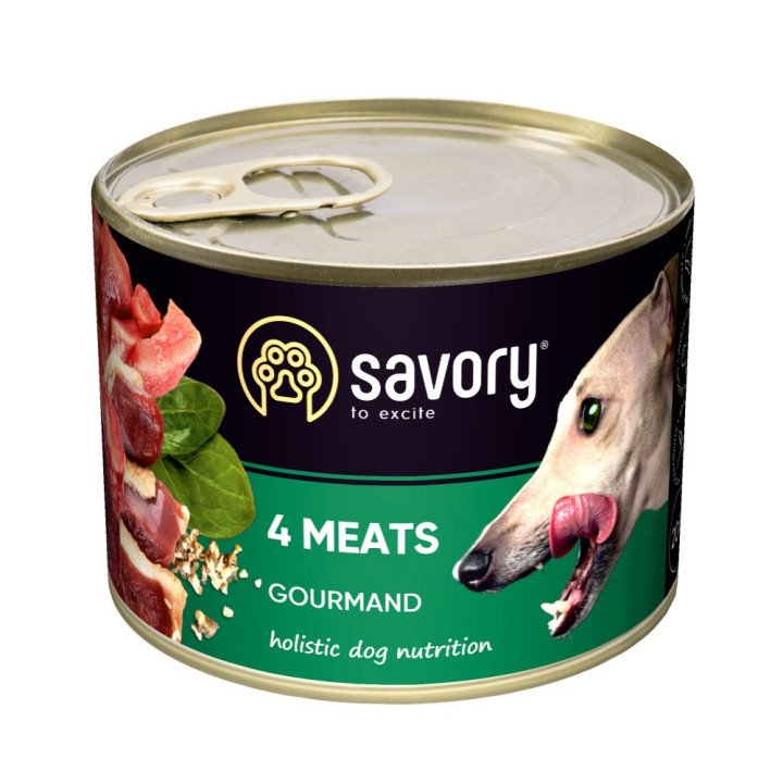 Savory Dog Gourmand - консервы Сейвори для собак всех пород с четырьмя видами мяса 200 г (30389)