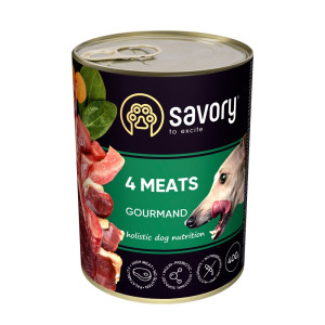 Savory Dog Gourmand - консервы Сейвори для собак всех пород с четырьмя видами мяса 400 г (30396)