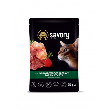 Savory Cat Pouch Adult Lamb and Beetroot in Gravy- консервы Сейвори для взрослых котов в соусе с ягненком и буряком 85 г (20123)