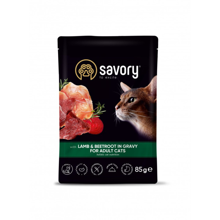 Savory Cat Pouch Adult Lamb and Beetroot in Gravy- консервы Сейвори для взрослых котов в соусе с ягненком и буряком 85 г (20123)