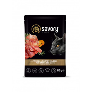 Savory Cat Pouch Sterilised Turkey and Carrot in Jelly - консервы Сейвори для стерилизованных котов в желе с индейкой и морковкой 85 г (20109)