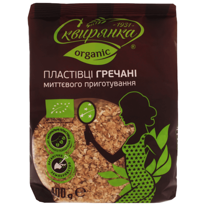 Пластівці Сквирянка гречані, що не потребують варіння ОРГАНІК, фас. 0,4кг