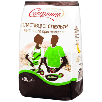 Пластівці Сквирянка пшеничні (зі спельти) НПВ фас. 0,4кг Пластівці Сквирянка пшеничні (зі спельти) НПВ фас. 0,4кг