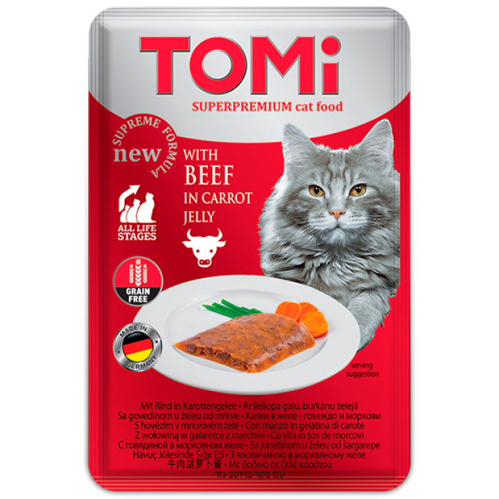 TOMi - консервы TOMi с говядиной в морковном желе для кошек 100 г