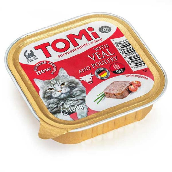 TOMi - паштет TOMi с телятиной и птицей для кошек 100 г