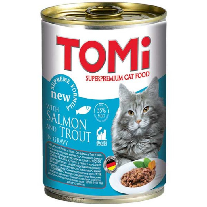 TOMi - консервы TOMi с лососем и форелью в соусе для кошек 400 г