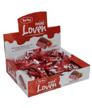 Батончик Torku mini Loven  с нугой и ароматом клубники вглазури из молочного шоколада 800 г (8690120552033)