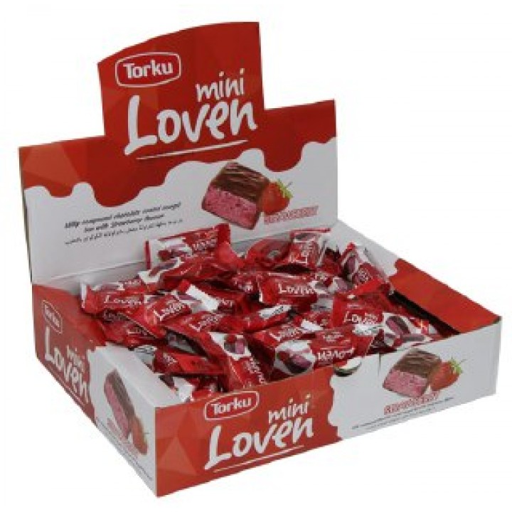 Батончик Torku mini Loven з нугою та ароматом полуниці в глазурі з молочного шоколаду 800 г (8690120552033)