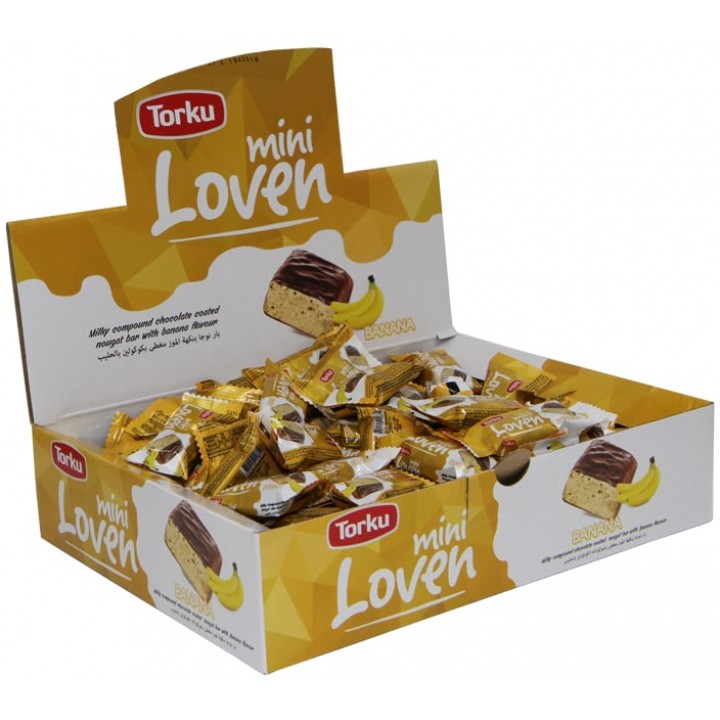 Батончик Torku mini Loven з нугою та ароматом банану в глазурі з молочного шоколаду 800 г (8690120552057)