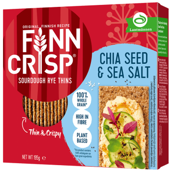 Тонкі цільнозернові хрусткі сухарики FINN CRISP запечені з чіа та морською сіллю 195г Тонкі цільнозернові хрусткі сухарики FINN CRISP запечені з чіа та морською сіллю 195г