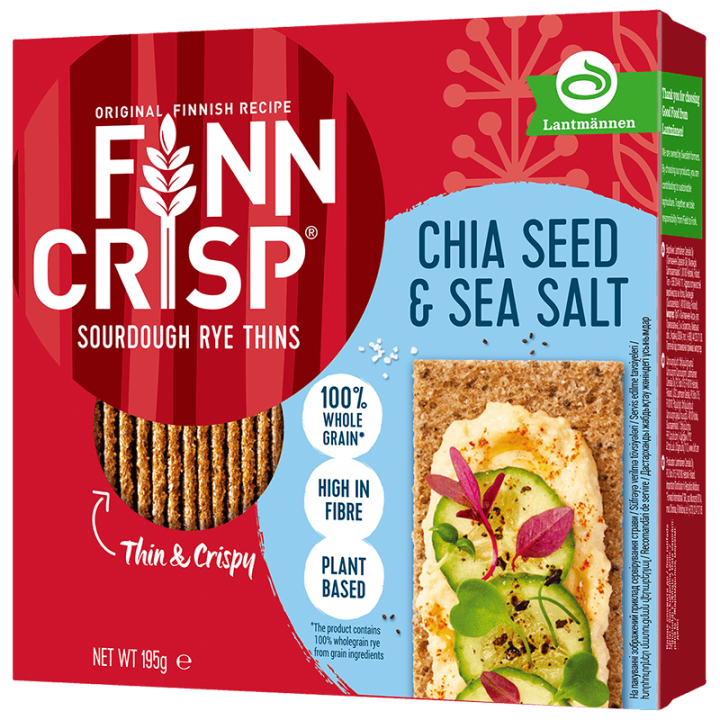 Тонкі цільнозернові хрусткі сухарики FINN CRISP запечені з чіа та морською сіллю 195г