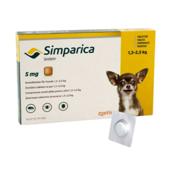 Zoetis Simparica - таблетки Симпарика от блох и клещей Вес 1,3 - 2,5 кг, одна таблетка
