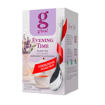 Чай g’tea! Івнінг Тайм чорний байковий дрібний з ароматом бергамота, 20х2г
