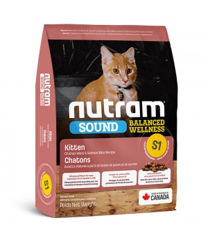 Nutram S1 Sound Balanced Wellness Kitten - корм Нутрам S1 Саунд Беленсд із куркою й лососем для кошенят 20 кг (breeder)