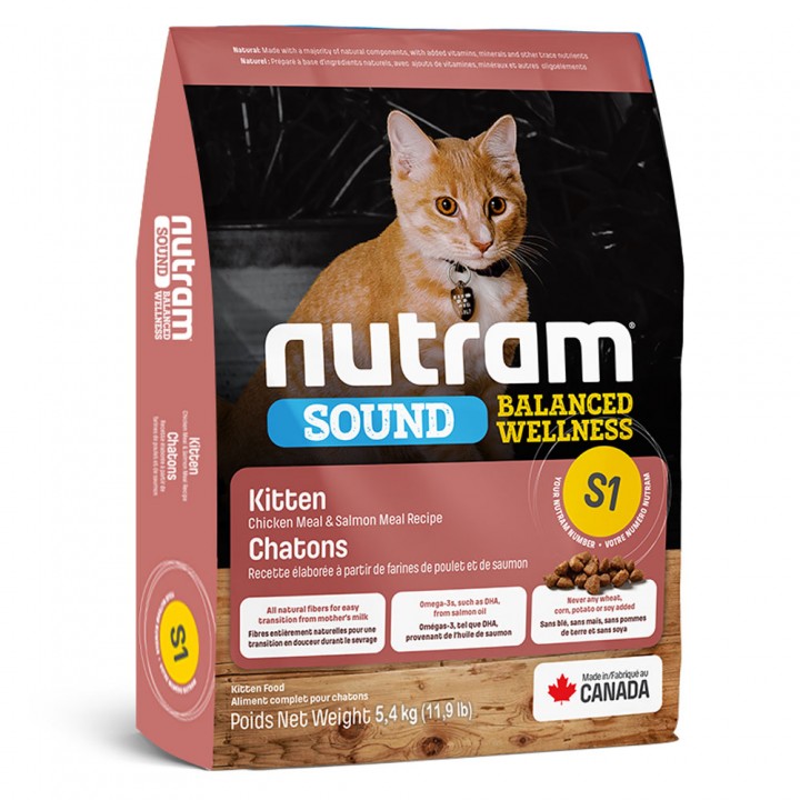 Nutram S1 Sound Balanced Wellness Kitten - корм Нутрам S1 Саунд Беленсд із куркою й лососем для кошенят 5 кг (S1_5.4)