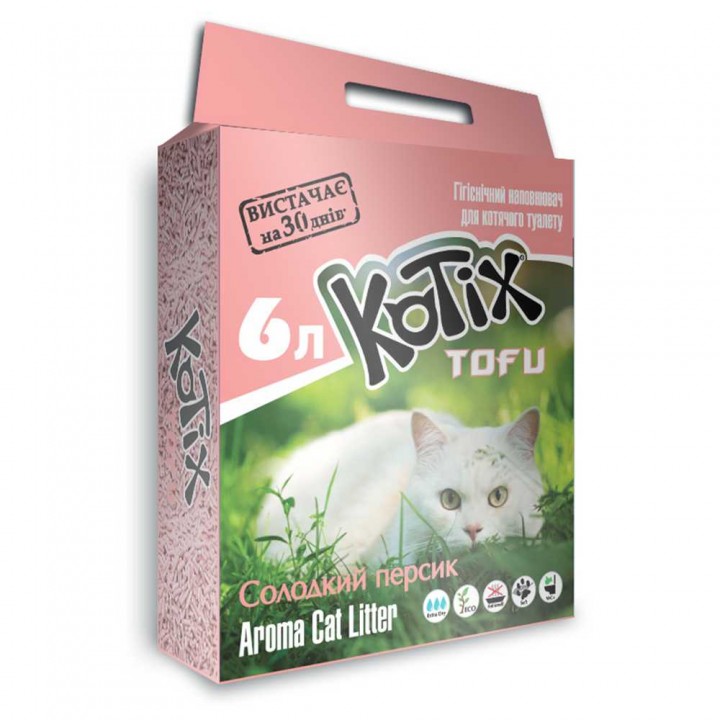 Kotix TOFU Honey Peach - наполнитель Котикс ТОФУ Сладкий персик для кошачьего туалета 6 л (6972345440046)