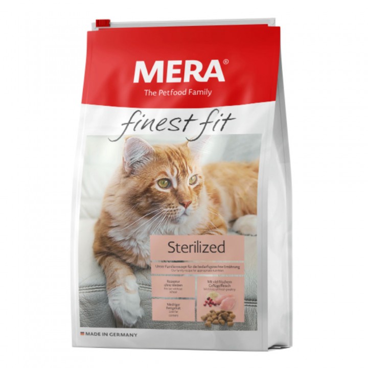 MERA finest fit Sterilized корм для стерилизованных котов, со свежим мясом птицы и клюквой, 1,5 кг