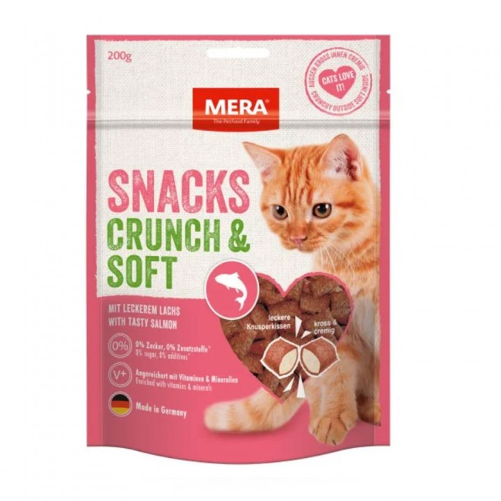 MERA SNACKS Crunch & Soft Lachs снеки для котов с лососем, 200 гр