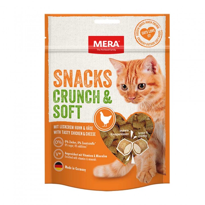 MERA SNACKS Crunch & Soft Huhn&Käse снеки для котів із куркою та сиром, 200 гр