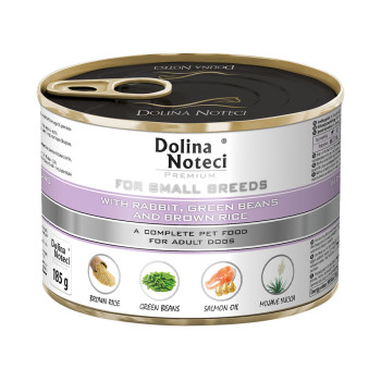 Корм консервированный Dolina Noteci Premium для собак маленьких пород с кроликом, фасолью и коричневым рисом, 185 г