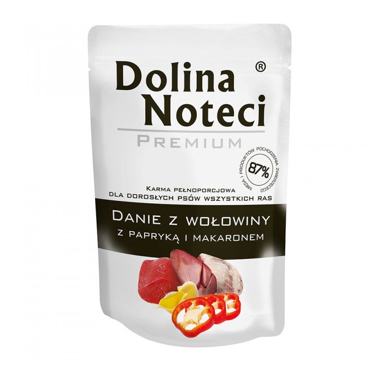 Пауч Dolina Noteci Premium Danie для взрослых собак всех пород, говядина с паприкой и лапшой, 300 г