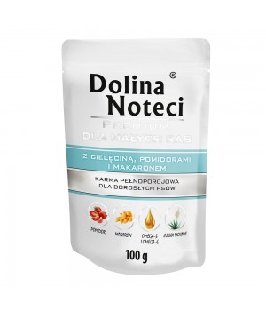 Пауч Dolina Noteci Premium для собак маленьких пород с телятиной, помидорами и лапшой, 100 г