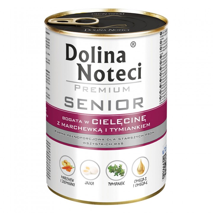 Корм консервированный Dolina Noteci Premium Senior для пожилых собак с телятиной, морковью и чабрецом, 400 г